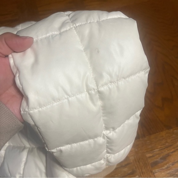 Tory Burch Quilted Puffer Jacket Large Snap Button in Cream Sz L Slim Fit Chic - Picture 13 of 14